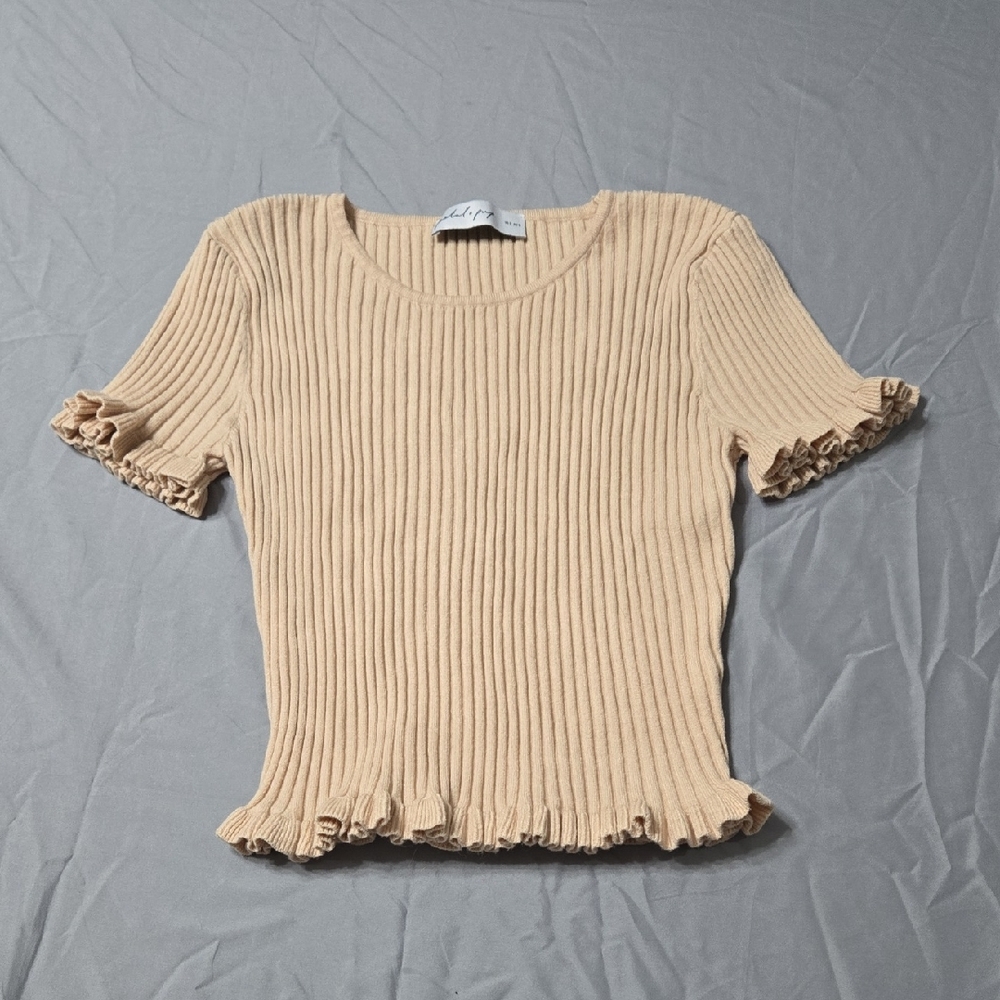 Petal & Pup Sz Small Womens Tan Ribbed Ruffle Short Sleeve Tee